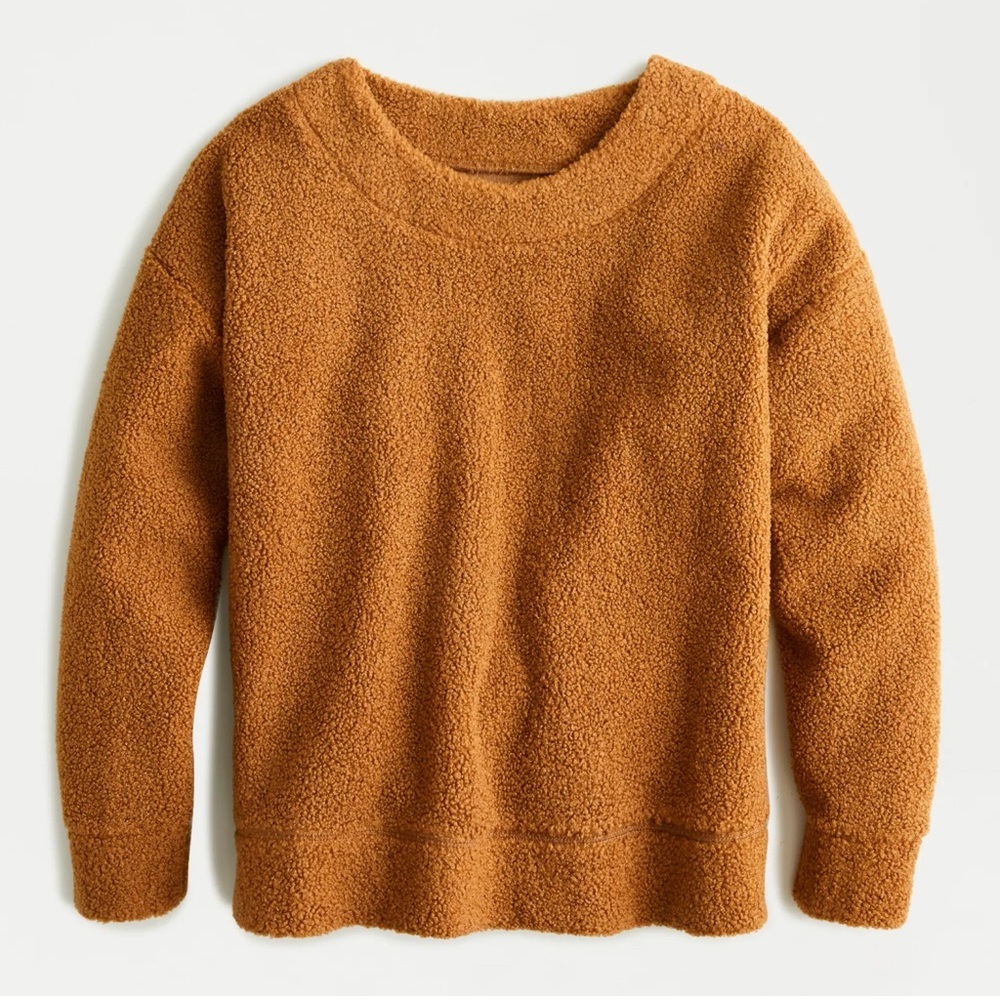 J. Crew Women's Brown Sherpa Teddy Cropped Crew Neck Sweater